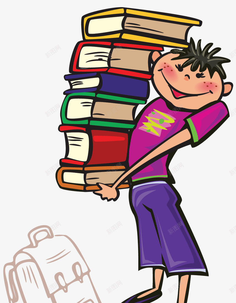 卡通拿着一堆书的男孩矢量图eps免抠素材_新图网 https://ixintu.com 卡通 可爱 拿着一堆书 男孩 矢量图