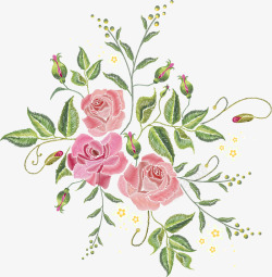 古典刺绣粉红色玫瑰花图案高清图片