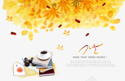 韩国背景封面韩国秋叶秋季休闲咖啡水高清图片