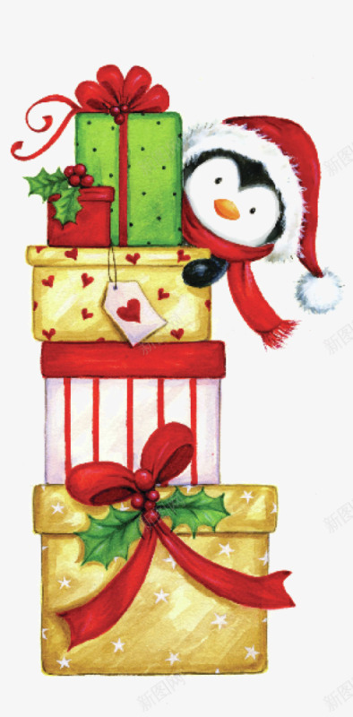 卡通送圣诞礼物企鹅png免抠素材_新图网 https://ixintu.com 企鹅 卡通手绘 圣诞帽子 圣诞礼物