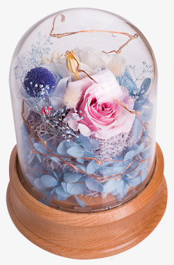 大玻璃球圣诞节进口粉色玫瑰花永生花玻璃高清图片