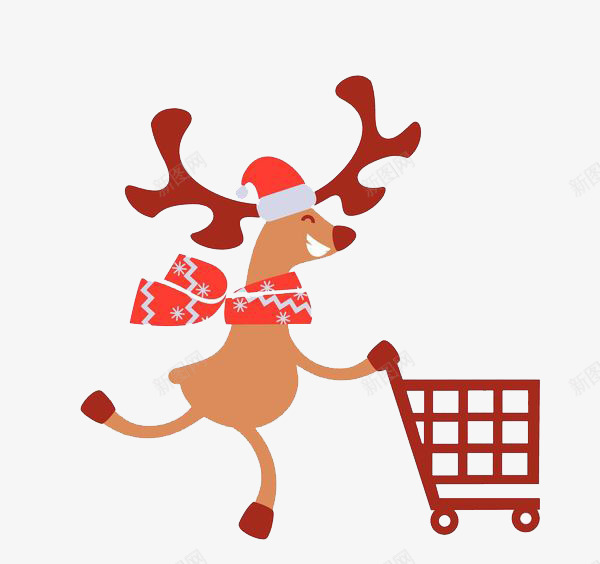 手绘推着购物车的小鹿png免抠素材_新图网 https://ixintu.com 卡通 圣诞节 圣诞购物 奔跑的 小推车 小鹿 购物车