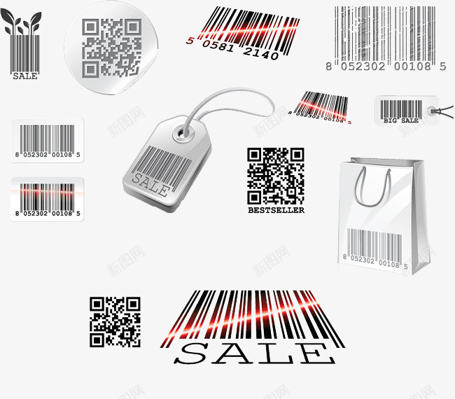 标签png免抠素材_新图网 https://ixintu.com 二维码 条形码 闪光