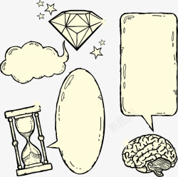 大脑与对话框手绘钻石沙漏大脑对话框矢量图高清图片