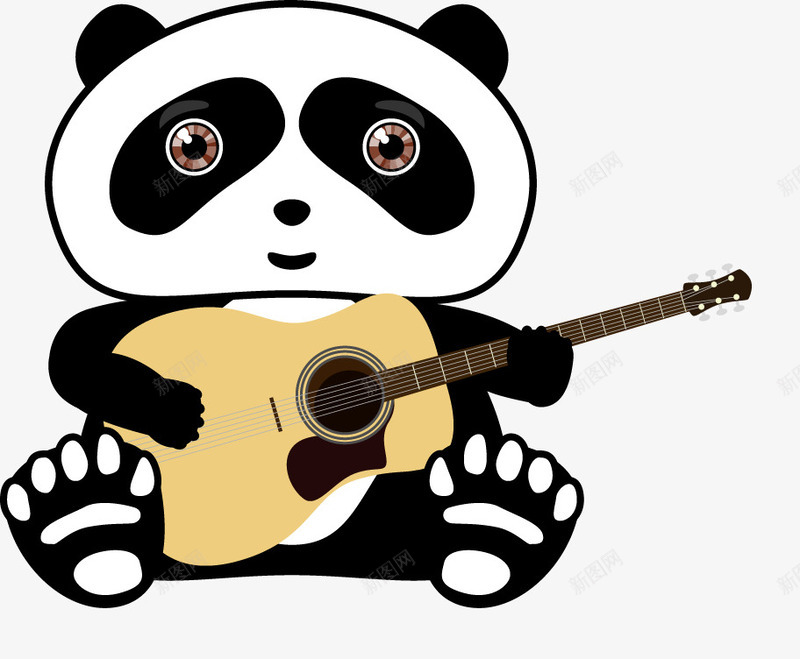 卡通熊猫png免抠素材_新图网 https://ixintu.com 动物 卡通 吉他 音乐 黑白