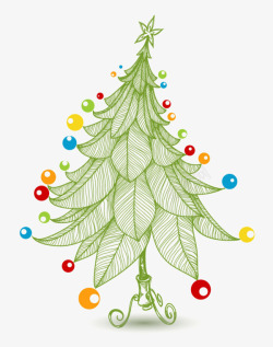 卡通手绘树叶圣诞树装饰素材