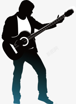 黑白吉他弹吉他的帅哥矢量图高清图片