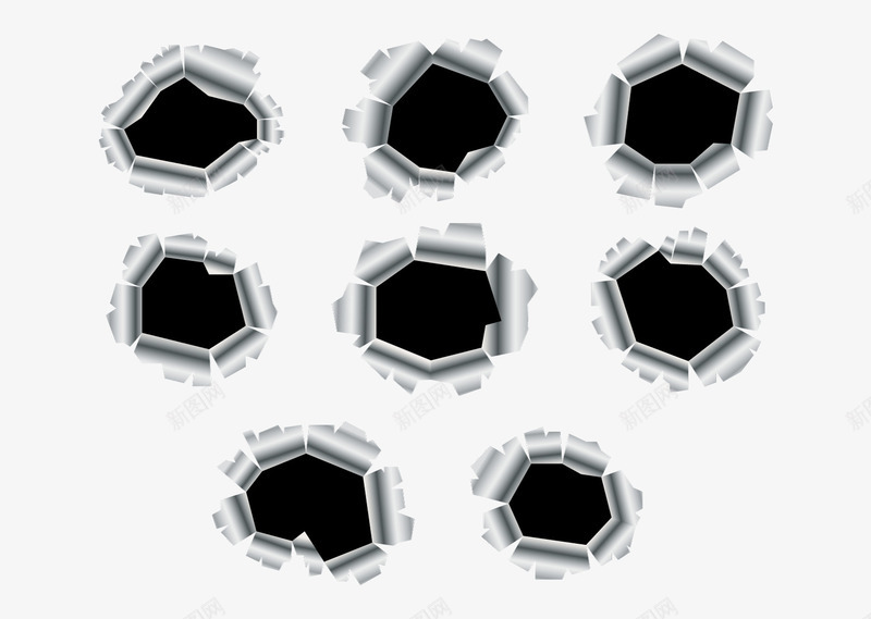 银黑色枪孔png免抠素材_新图网 https://ixintu.com 子弹孔 枪孔 矢量枪孔 矢量黑色枪孔 银色 黑色