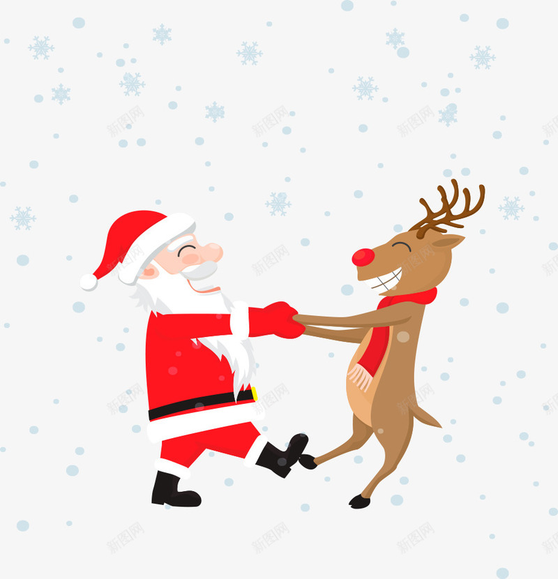 圣诞老人与麋鹿png免抠素材_新图网 https://ixintu.com 圣诞 圣诞老人 圣诞节 跳舞 雪花 麋鹿