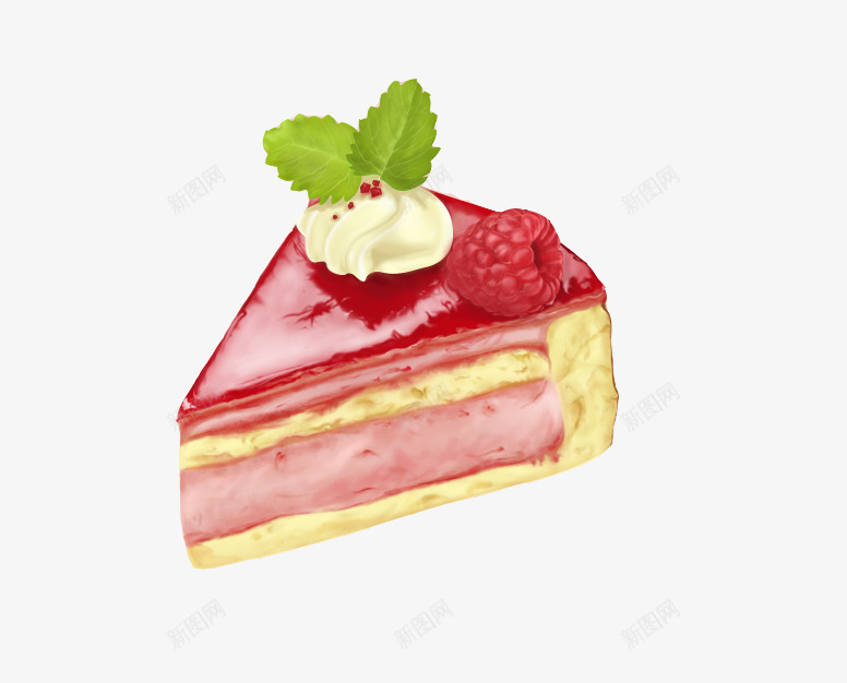草莓果浆夹心蛋糕png免抠素材_新图网 https://ixintu.com 下午茶蛋糕 夹层草莓奶油 树莓 薄荷叶