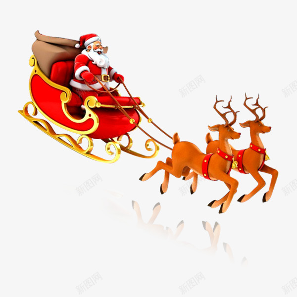 圣诞老人雪橇车送礼png免抠素材_新图网 https://ixintu.com 圣诞老人 圣诞节 羚羊 雪橇车 麋鹿车