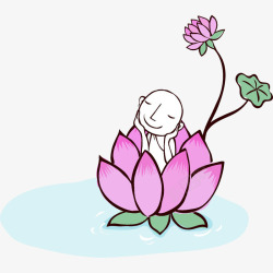 矢量卡通沙弥手绘坐在莲花中的小和尚高清图片