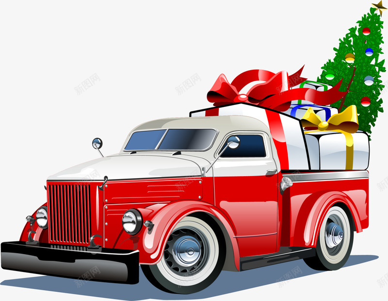 圣诞节红色卡通卡车png免抠素材_新图网 https://ixintu.com 卡通卡车 圣诞礼物 圣诞节卡车 红色卡车 绿色圣诞树 金色铃铛