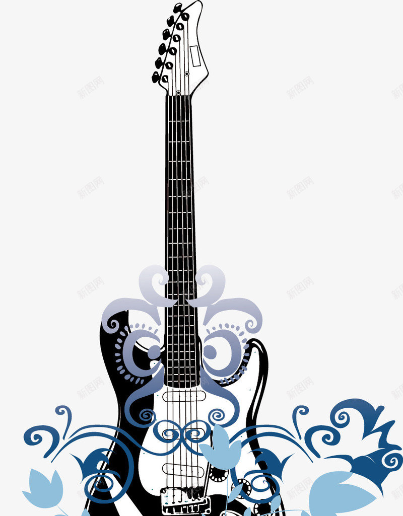 黑色吉他乐器蓝色花纹矢量图ai免抠素材_新图网 https://ixintu.com 乐器 乐器矢量 蓝色花纹矢量 黑色吉他 矢量图