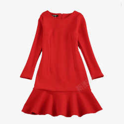 长袖红裙大红色长袖连衣裙高清图片