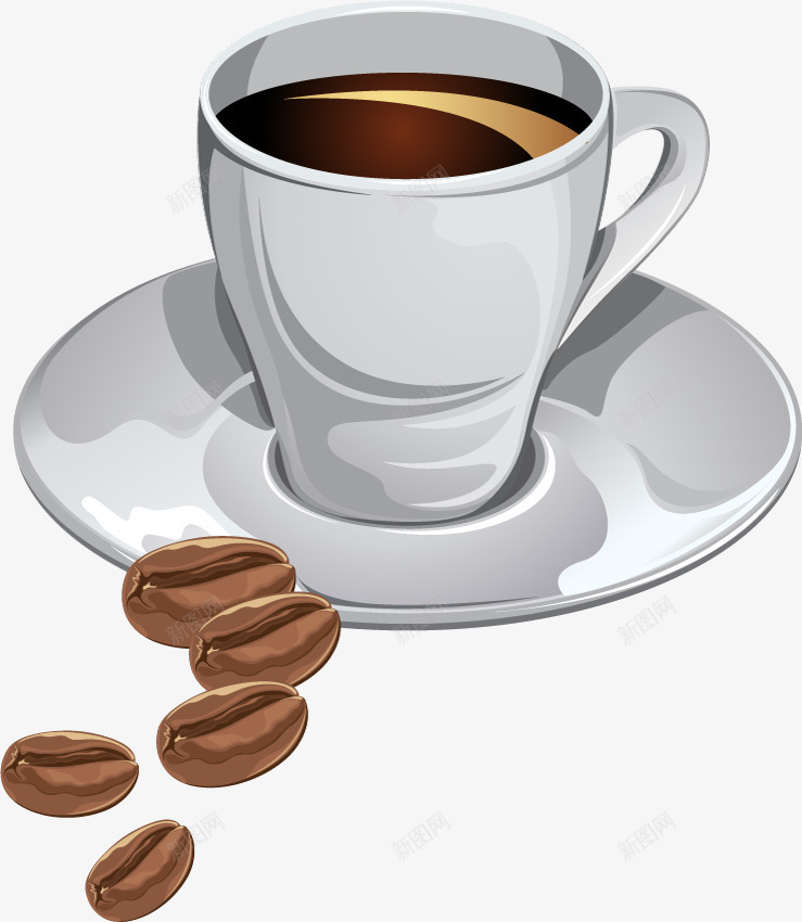 卡通质感咖啡png免抠素材_新图网 https://ixintu.com 咖啡 咖啡杯 咖啡豆 托盘 质感咖啡杯 银色咖啡杯 黑色咖啡