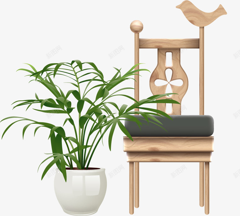 手绘盆栽木椅图案png免抠素材_新图网 https://ixintu.com 图案 手绘 木椅 盆栽