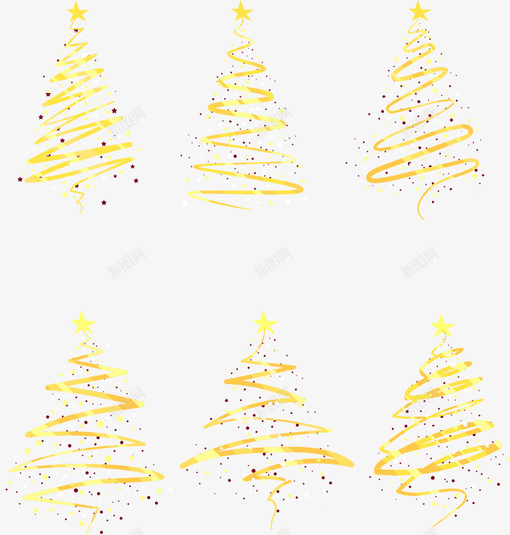 6个金色圣诞树png免抠素材_新图网 https://ixintu.com 圣诞树 圣诞节快乐 彩带 矢量素材 金色