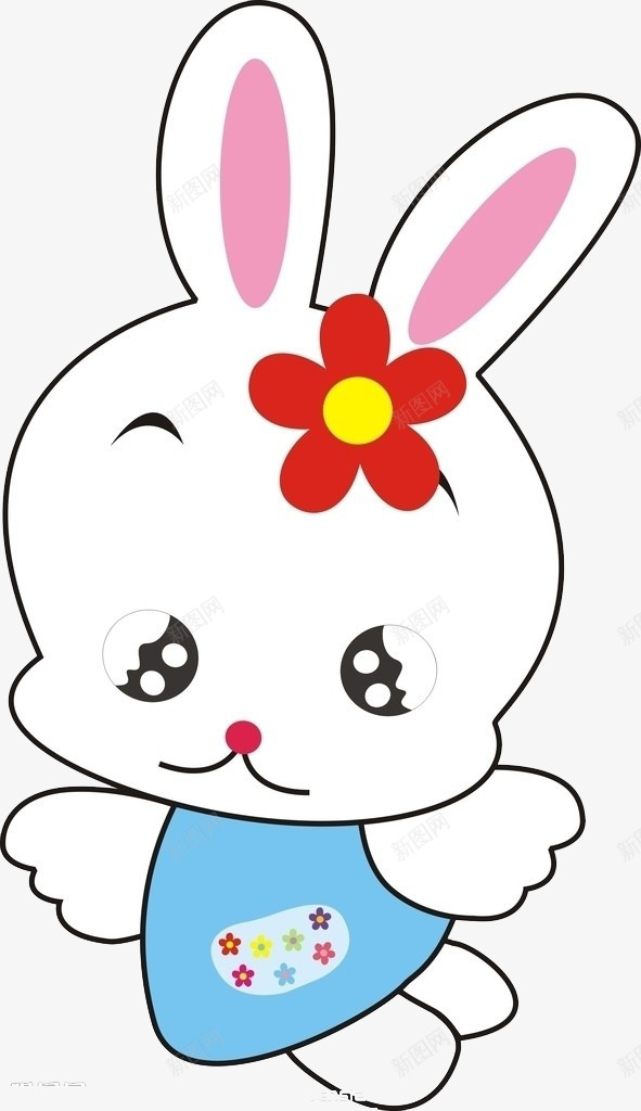 兔子png免抠素材_新图网 https://ixintu.com 兔子卡通 翅膀 花朵