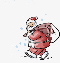 红色的饲料袋手绘圣诞老人送礼物高清图片