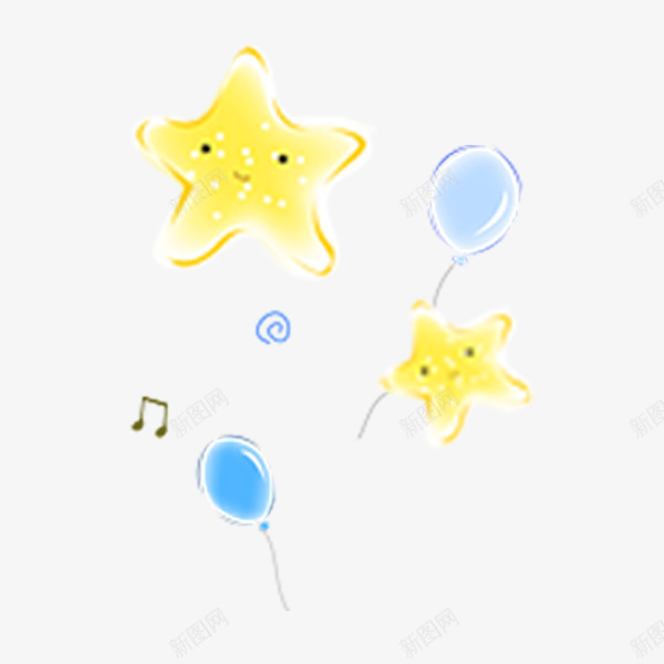 气球小星星装饰png免抠素材_新图网 https://ixintu.com 星星 气球 音符 黄色