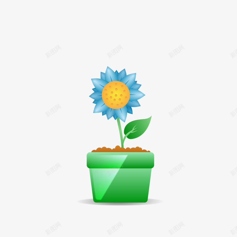 蓝色向日葵花png免抠素材_新图网 https://ixintu.com 卡通 向日葵 手绘 盆栽 简图 花朵 蓝色的 黄色的