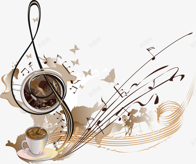 咖啡音符矢量图eps免抠素材_新图网 https://ixintu.com 创意咖啡 咖啡 杯子 矢量图 音乐 音符 音符涂鸦