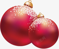 手绘两个红色圣诞装饰彩球素材