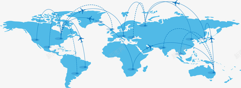 飞机和蓝色地图png免抠素材_新图网 https://ixintu.com 地图 装饰 飞机