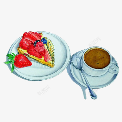 卡布奇洛和奶糕手绘画片png免抠素材_新图网 https://ixintu.com 卡布奇洛 奶糕 手绘美食 草莓味 饮料