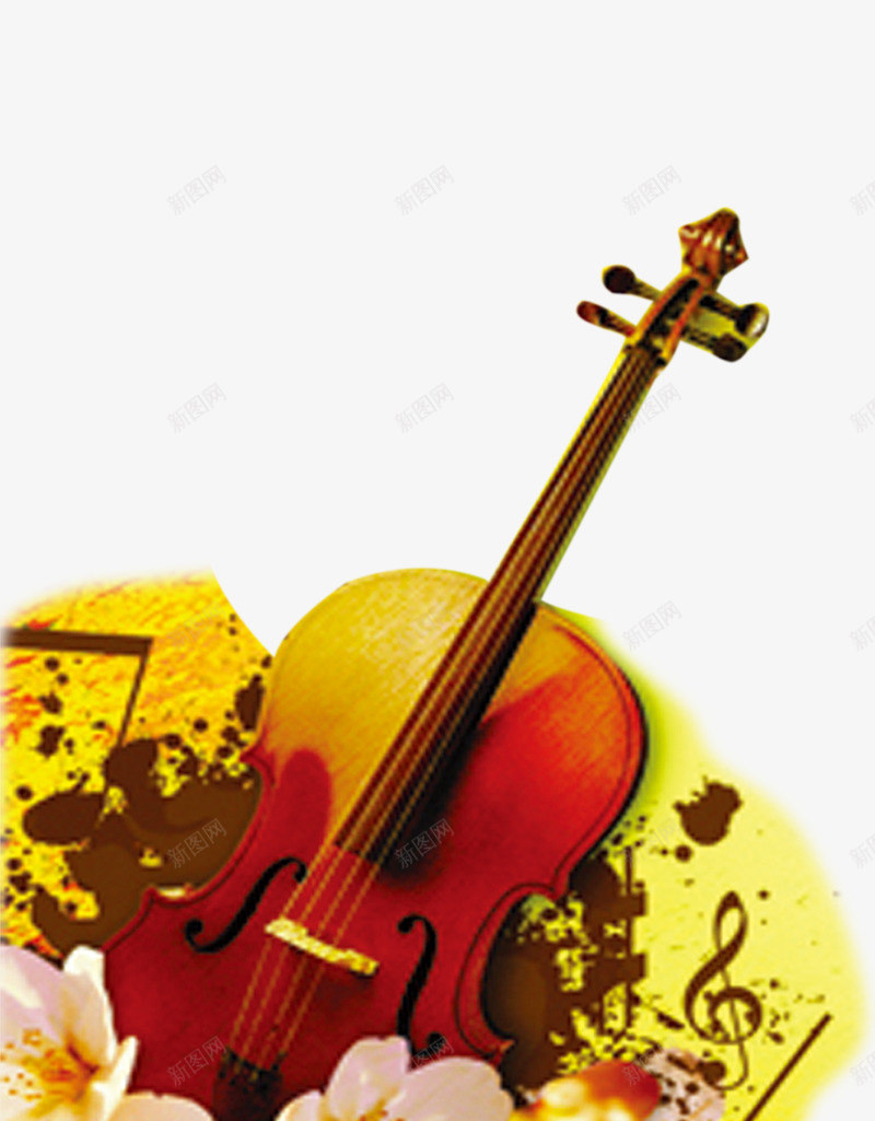 小提琴png免抠素材_新图网 https://ixintu.com 复古 小提琴 花 音符