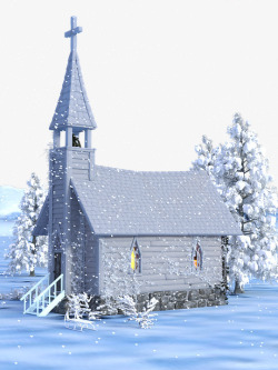 圣诞雪景教会房子素材