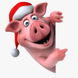 猪帽带圣诞帽的卡通猪高清图片