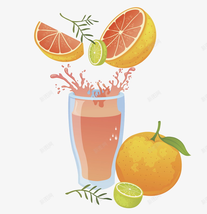 水彩橘色橙子果汁图png免抠素材_新图网 https://ixintu.com 卡通手绘 叶子 杯子 橙子 橙汁 水彩 水果