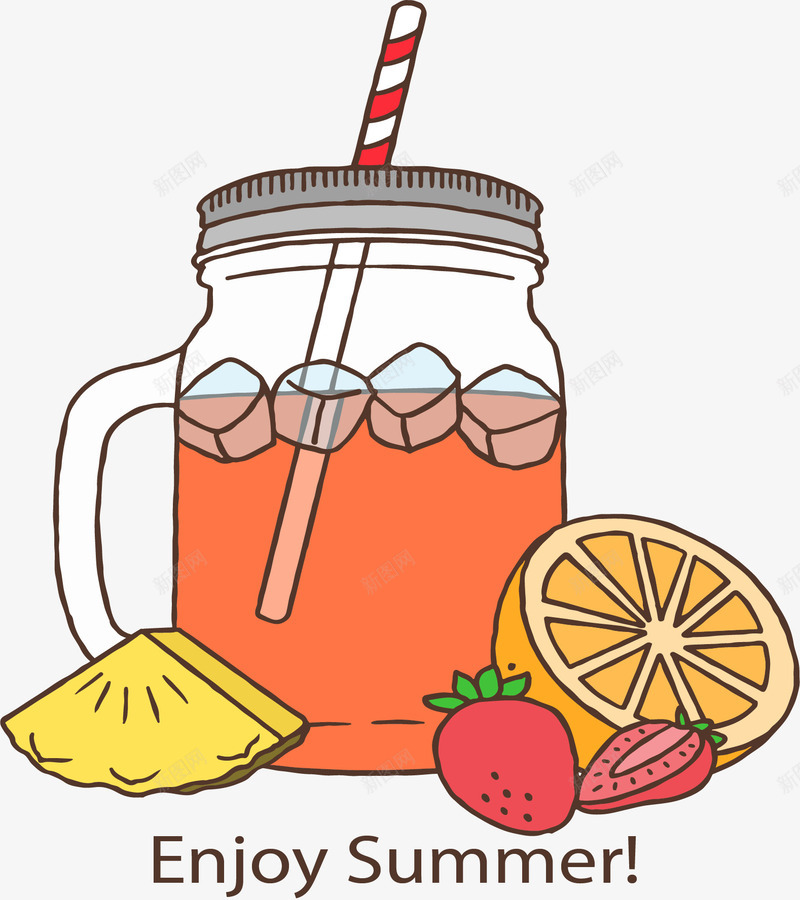 混合水果汁png免抠素材_新图网 https://ixintu.com 橙汁 混合果汁 矢量素材 草莓汁 菠萝汁