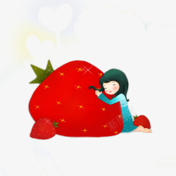 趴在草莓上的女孩素材