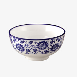 中国国传统手工艺产品实物蓝色花纹陶瓷青花碗高清图片