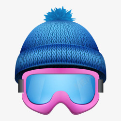 滑雪眼镜蓝色毛线滑雪帽子高清图片