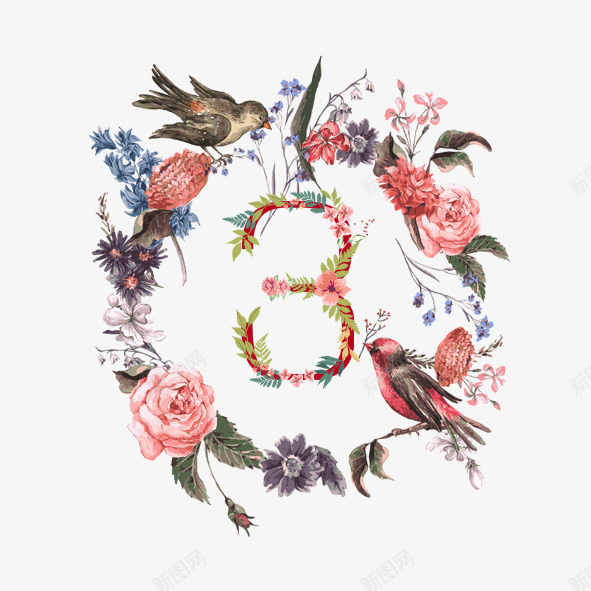 简约工笔画png免抠素材_新图网 https://ixintu.com 简约工笔画花鸟花叶字3
