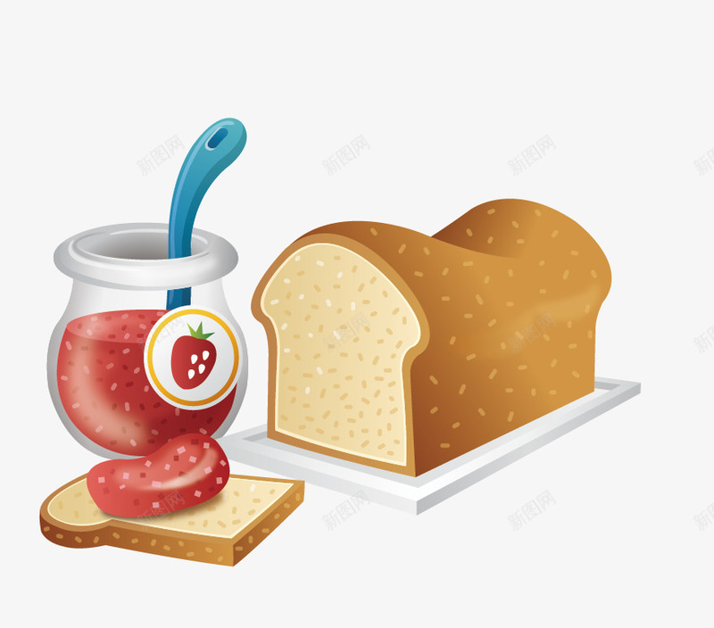 面包夹草莓酱png免抠素材_新图网 https://ixintu.com 快餐 草莓汁 草莓酱 面包 面包片 饮料瓶
