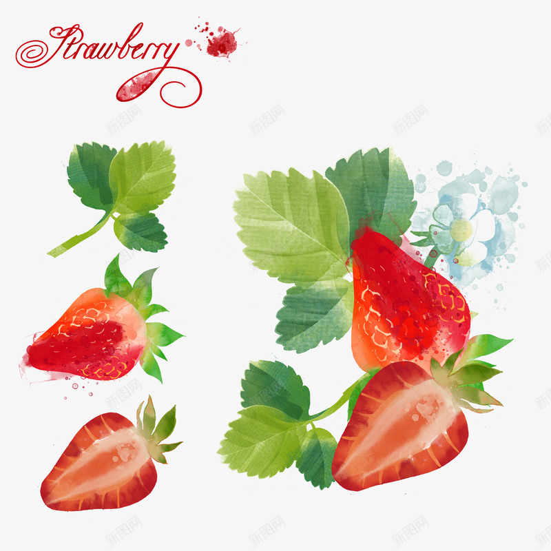 切半的草莓png免抠素材_新图网 https://ixintu.com png图形 png装饰 水果 绿叶 草莓 装饰