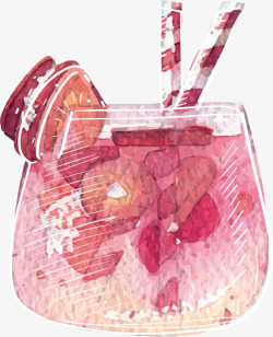 水彩草莓汁手绘水彩草莓汁高清图片