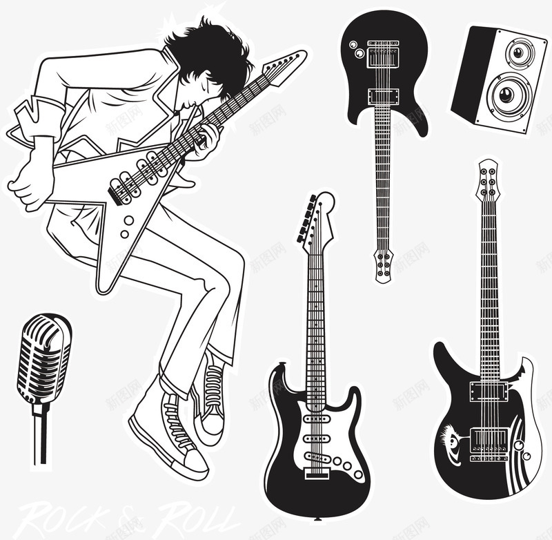 手绘电吉他png免抠素材_新图网 https://ixintu.com 创意 卡通 可爱 彩色图 手绘 手绘图 电吉他 简单