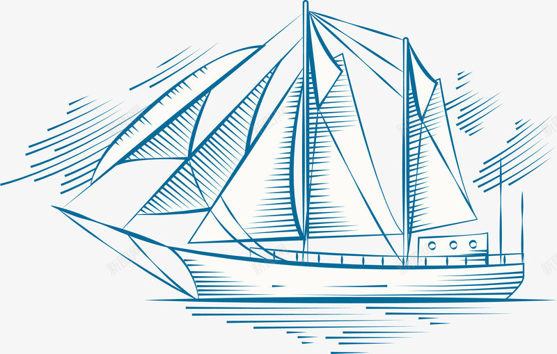 手绘海上蓝色帆船png免抠素材_新图网 https://ixintu.com 世界海洋日 手绘帆船 海上帆船 绘画 蓝色帆船 蓝色海洋