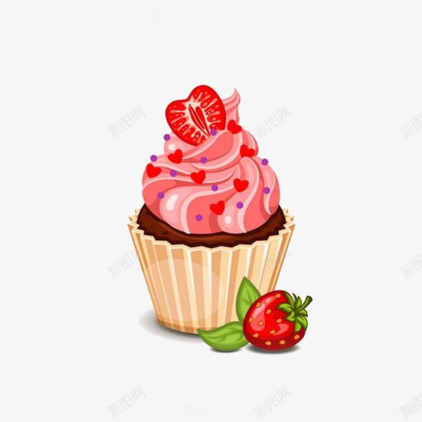 草莓小蛋糕png免抠素材_新图网 https://ixintu.com 冰淇淋 水果 红色 草莓 雪糕 食物