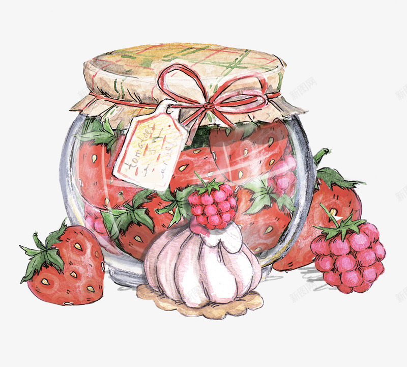 水果果酱png免抠素材_新图网 https://ixintu.com 果酱 水彩 瓶子 矢量装饰 草莓 装饰