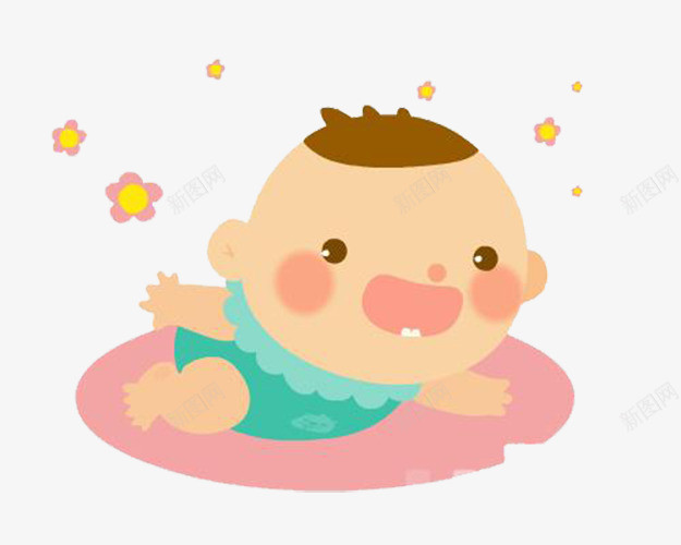 长牙的宝宝png免抠素材_新图网 https://ixintu.com 人物 卡通 爬行宝宝 花朵