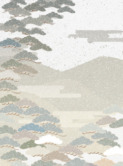 松树日式雪中的远山和松树高清图片