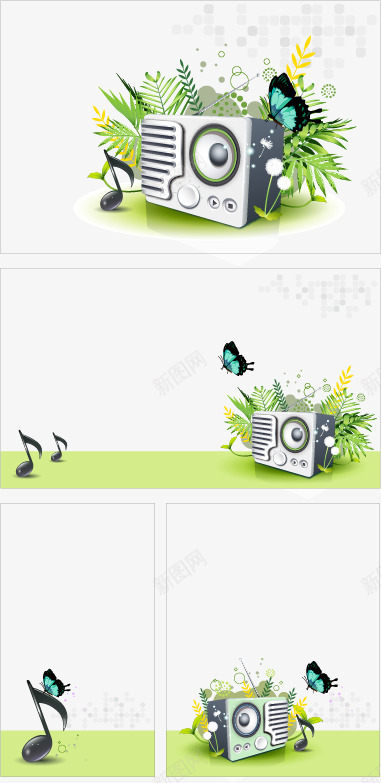 大自然的音乐矢量图ai免抠素材_新图网 https://ixintu.com 音乐播放器收音机蝴蝶植物树叶绿叶音符蒲公英矢量素材 矢量图