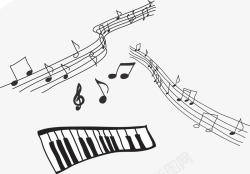 琴键与音符矢量素材手绘黑白琴键音符高清图片